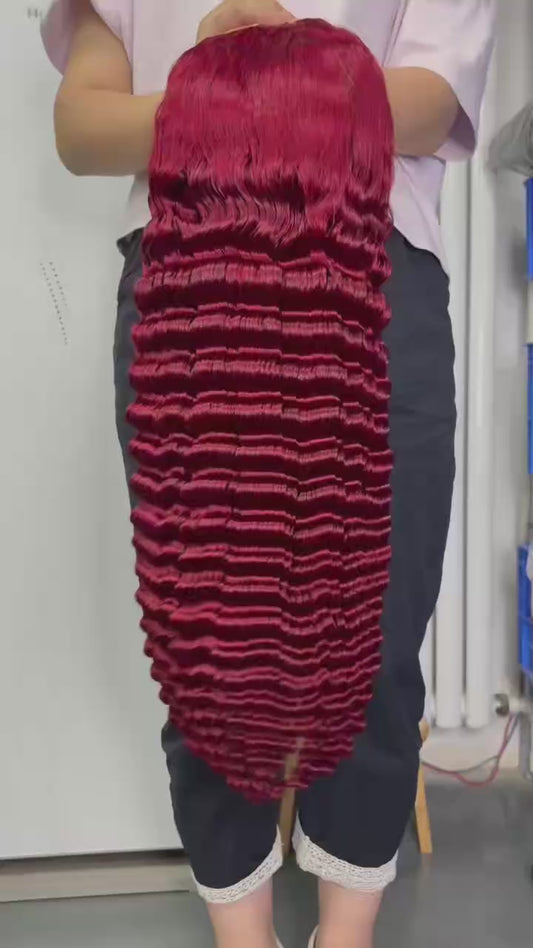 Burgundy lace frontal wig deep wave